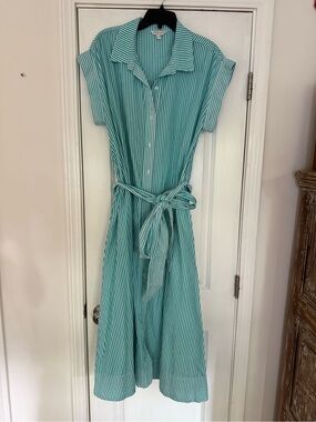 crown & ivy Turquoise and White Striped Midi Shirt Dress